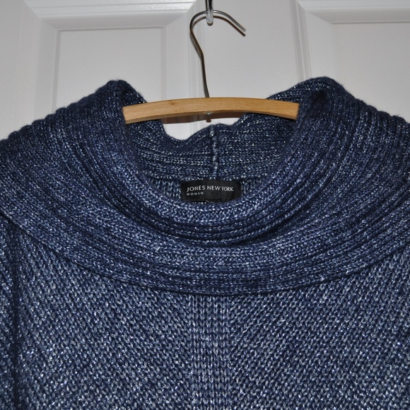 New JONES NEW YORK Blue/Silver Cowl Sweater NWT A5 - Picture 4 of 6